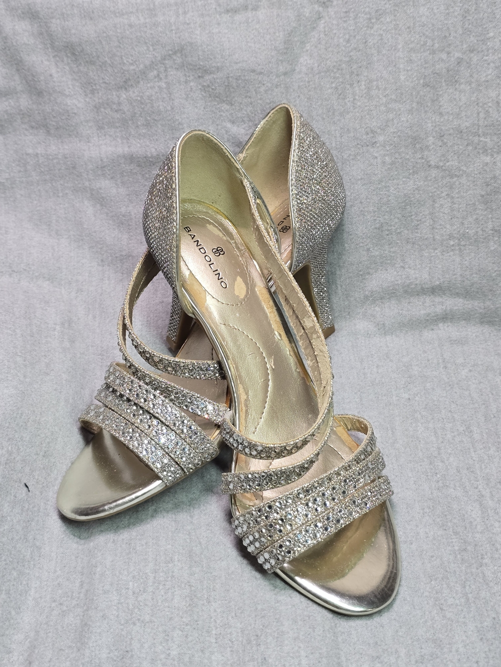 Bandolino Silver Glitter Strappy Heeled Sandals